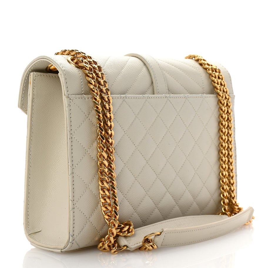 Saint Laurent Grain De Poudre Textured Mixed Matelasse Medium Triquilt Monogram Satchel Crema Soft Image 3