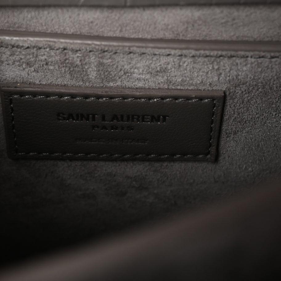 Saint Laurent Calfskin Crocodile Embossed Medium Monogram Sunset Fog Image 6