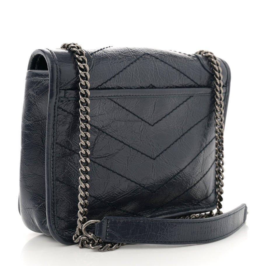 Saint Laurent Crinkled Calfskin Matelasse Monogram Niki Chain Wallet Deep Marine Image 3