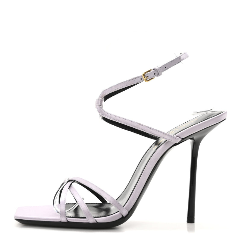  Saint Laurent Crepe Satin Baliqua 105 Ankle Strap Sandals 37.5 Poly Grey