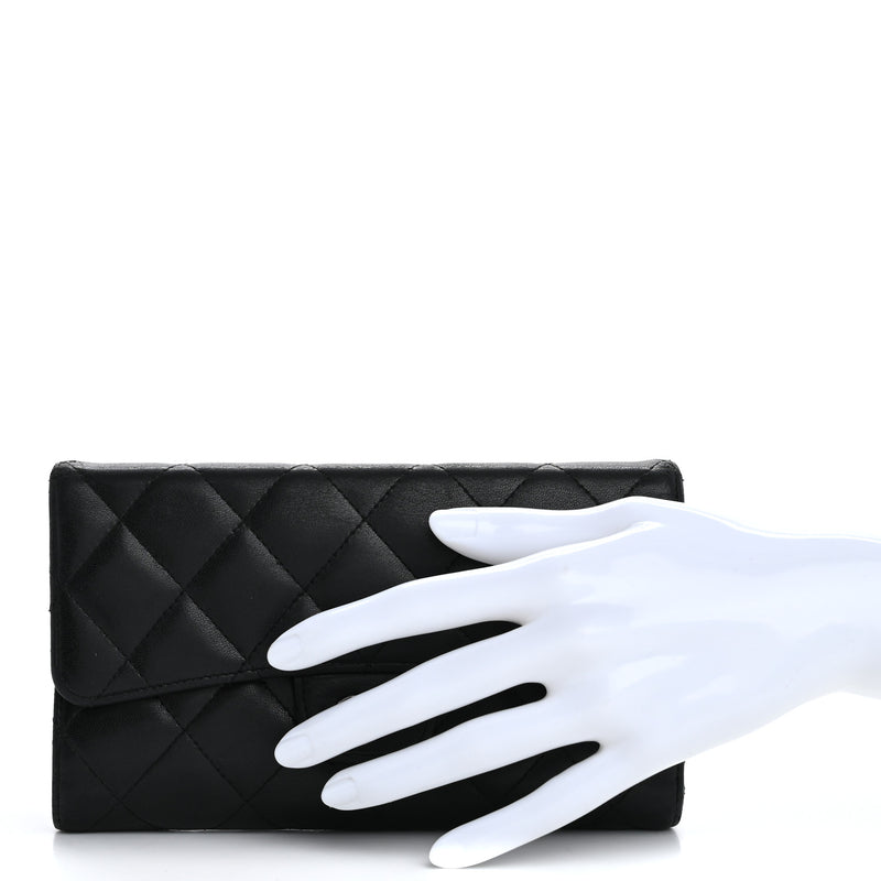  Chanel Lambskin Quilted Large Flap Wallet Black