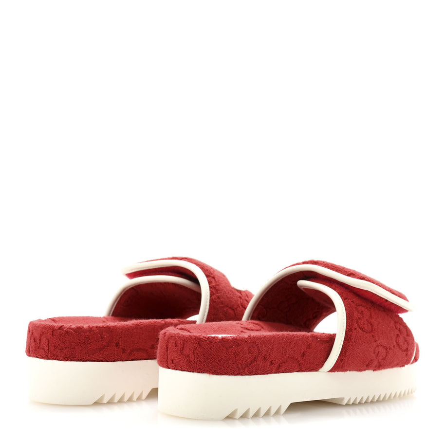 Gucci X ADIDAS Terry Cloth Trefoil GG Monogram Womens Platform Sandals 38 Maple Red Off White Image 5