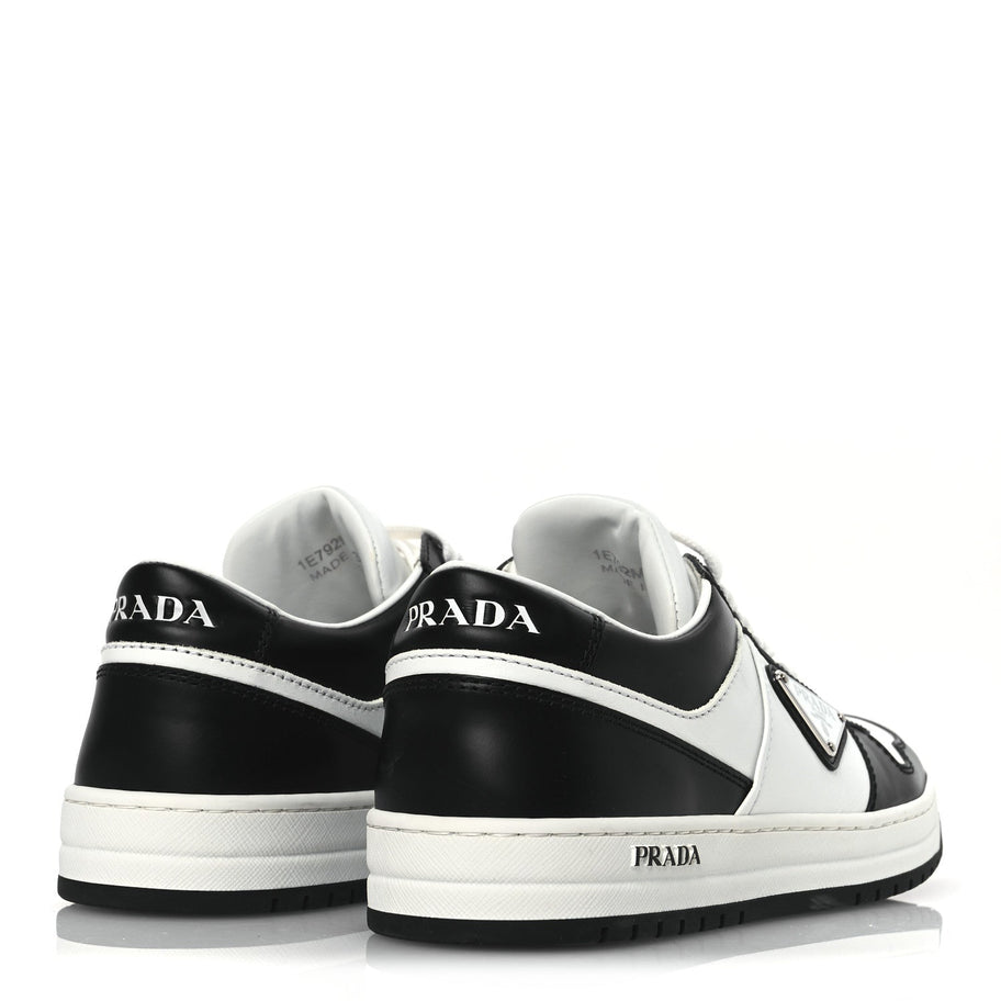 Prada Vitello Sport Spazzolato Rois Metal Triangle Logo Downtown Low Top Sneakers 37.5 White Black Image 5