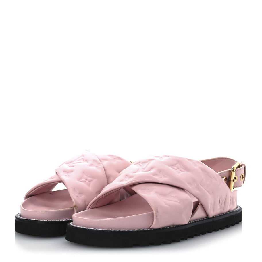 Louis Vuitton Lambskin Monogram Embossed Paseo Flat Comfort Sandals Rose Clair Image 4