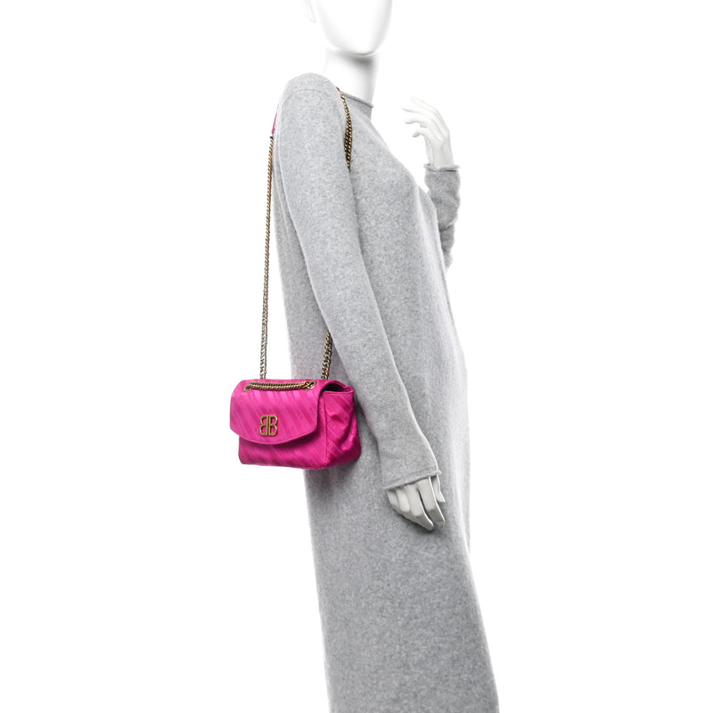  Balenciaga Nylon Jacquard Diagonal Logo S BB Round Shoulder Bag Rose Magenta