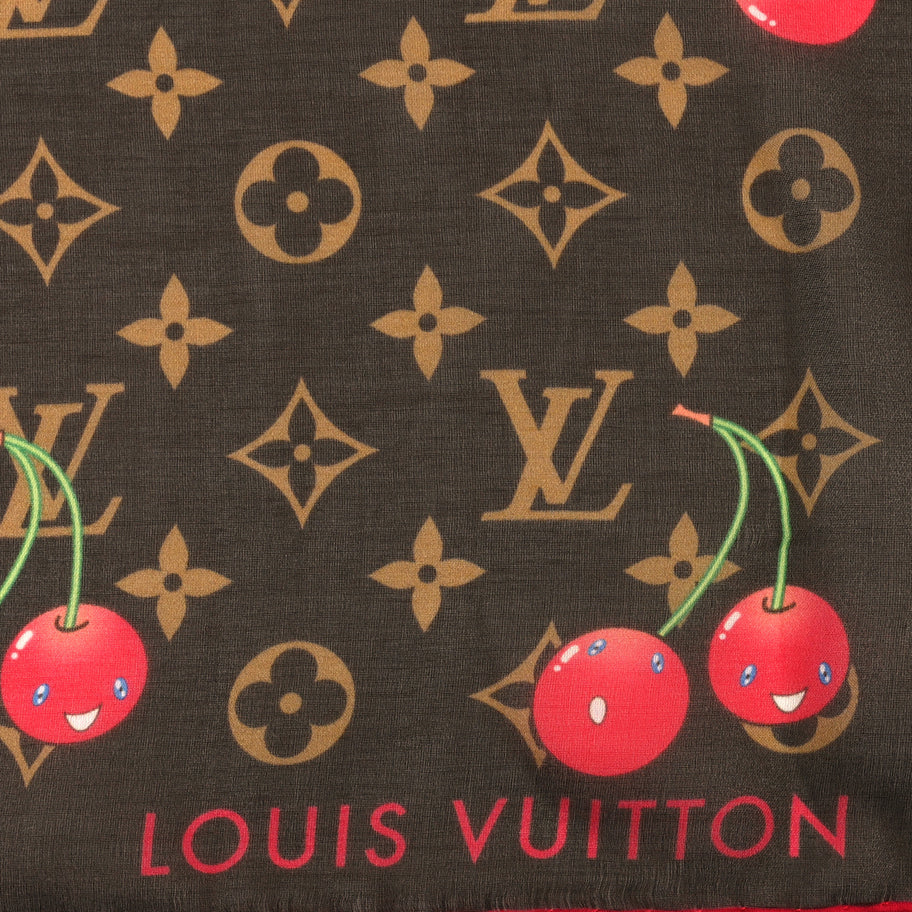 Louis Vuitton LV X TM Silk Cotton Monogram Cerises Square Scarf 55 Brown Image 2