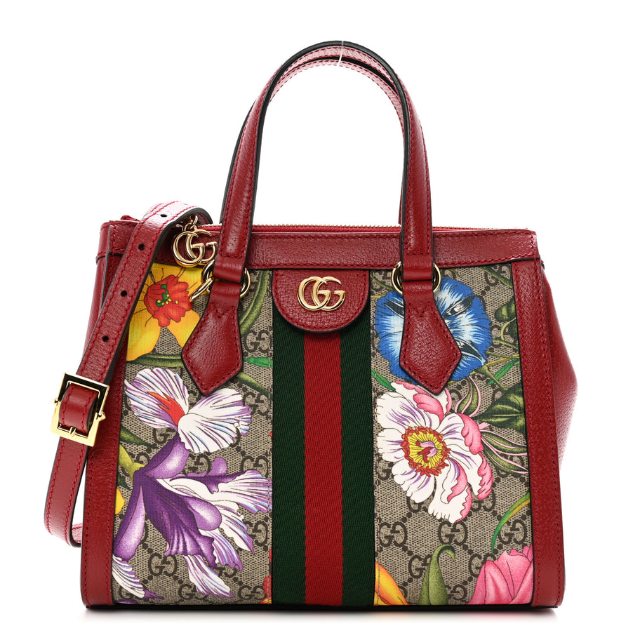 Gucci GG Supreme Monogram Flora Web Small Ophidia Tote Bag Red Image 1