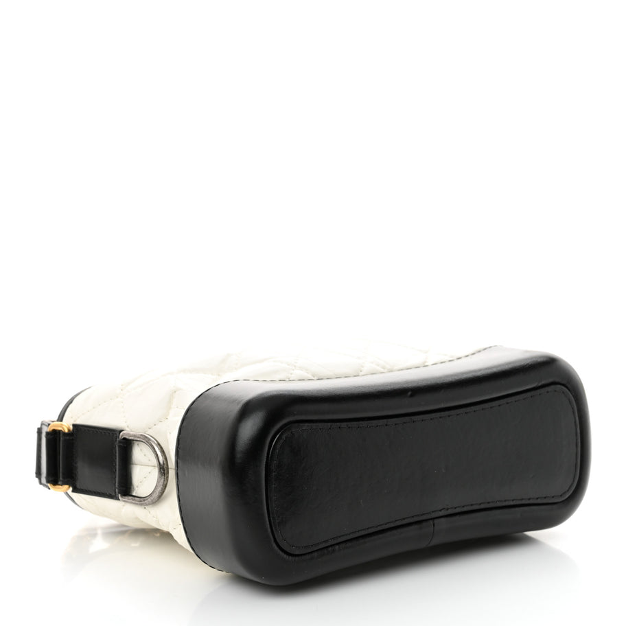 Chanel Aged Calfskin Quilted Small Gabrielle Hobo Black White Image 4