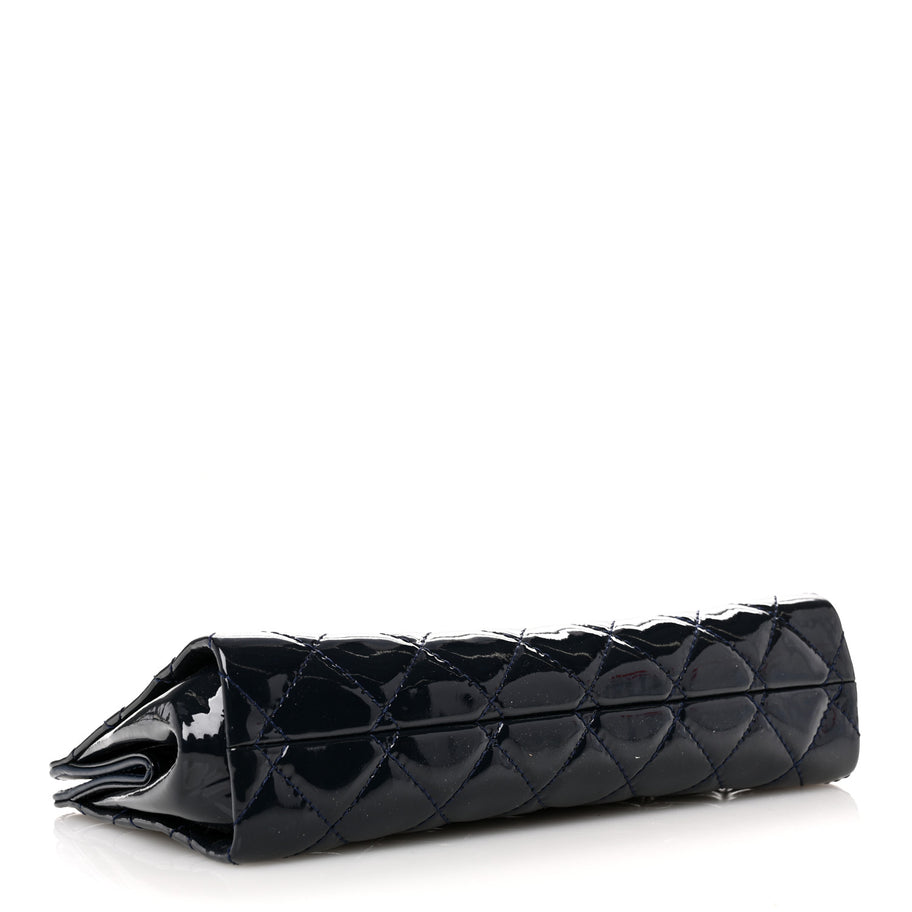 Chanel Patent CC Quilted Timeless Clutch Navy Image 4