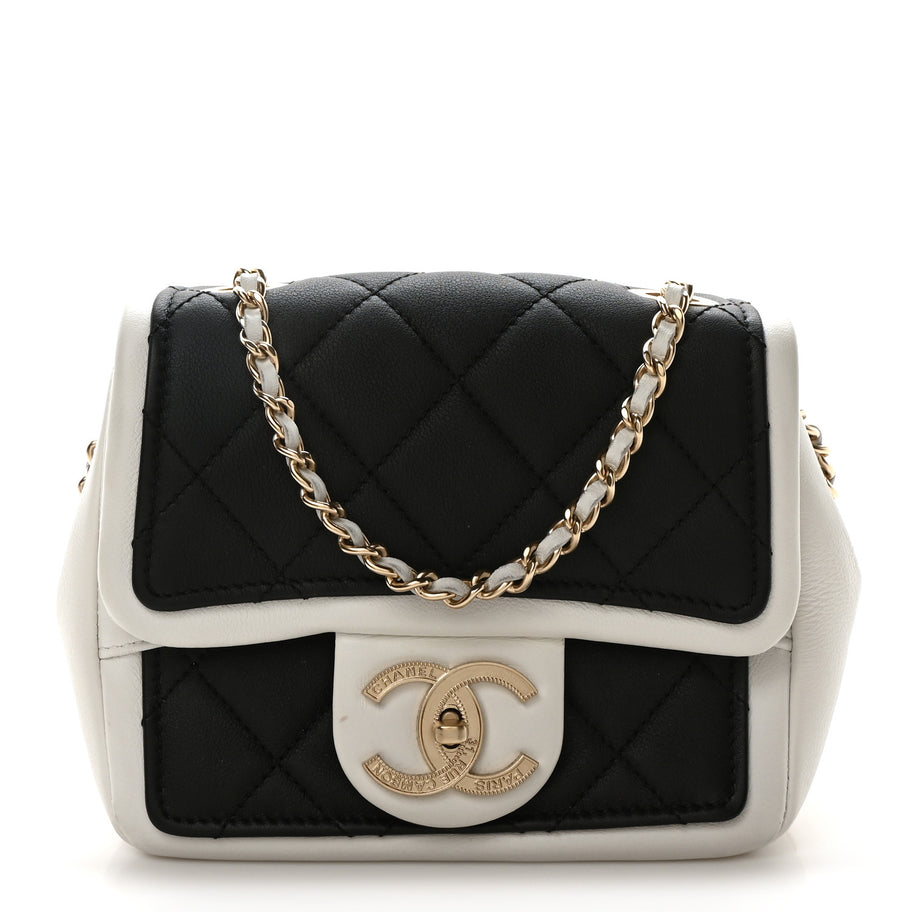 Chanel Lambskin Quilted Graphic Mini Flap Bag Black White Image 1