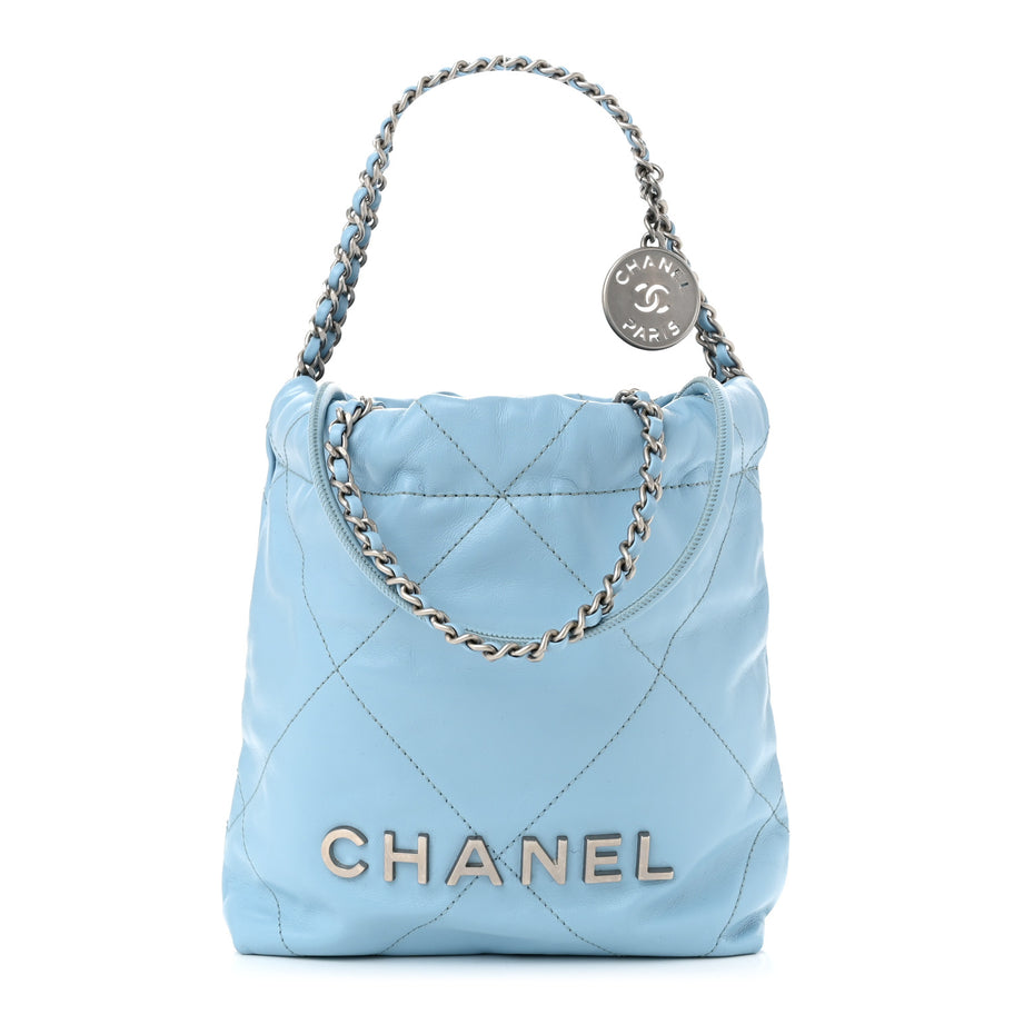 Chanel Shiny Calfskin Quilted Mini 22 Light Blue Image 1