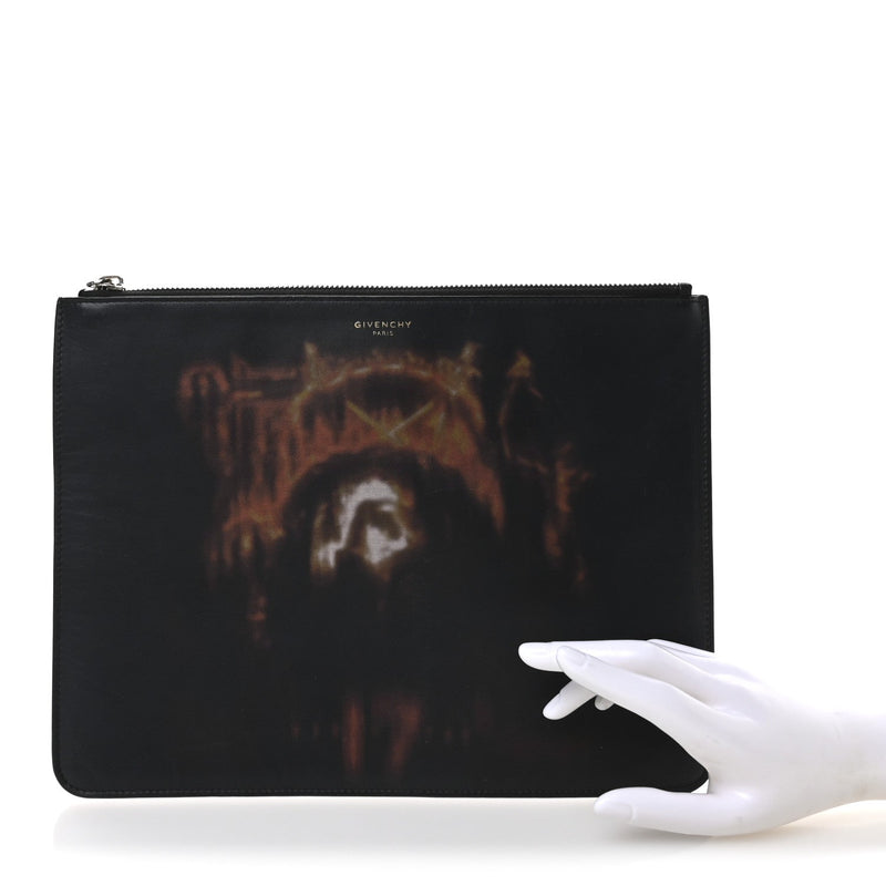  Givenchy Calfskin Jesus Print Zip Pouch Black