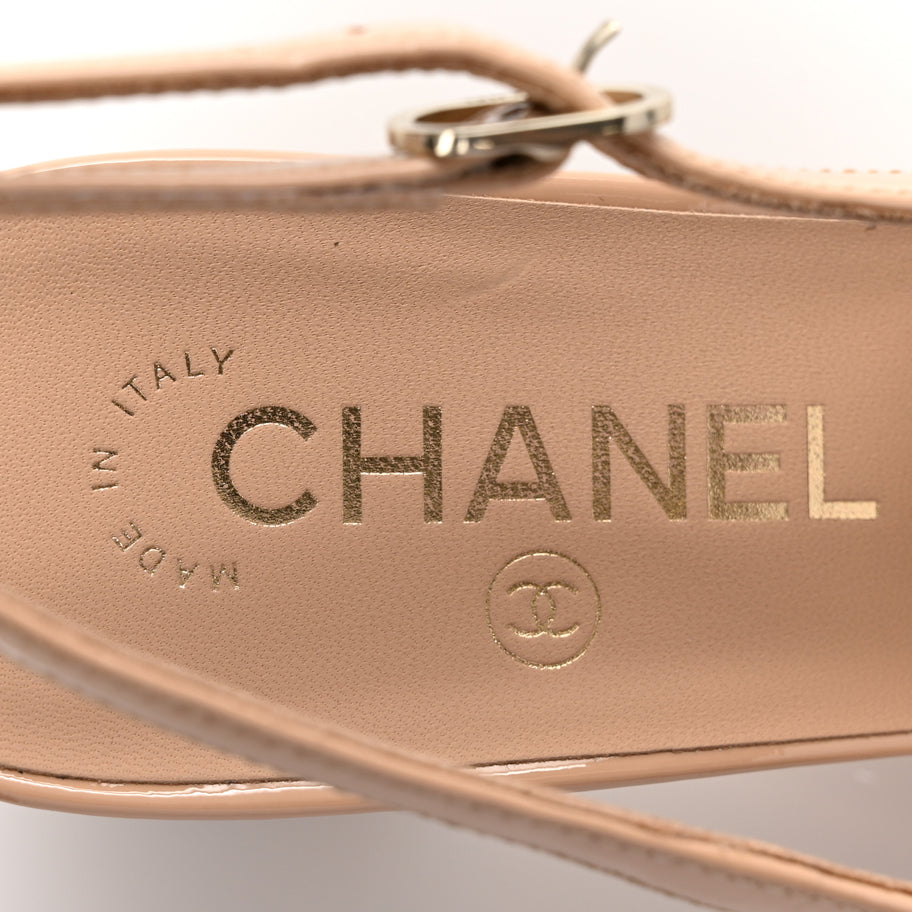 Chanel Patent Calfskin Cap Toe CC Slingback Pumps 38 Beige Image 7