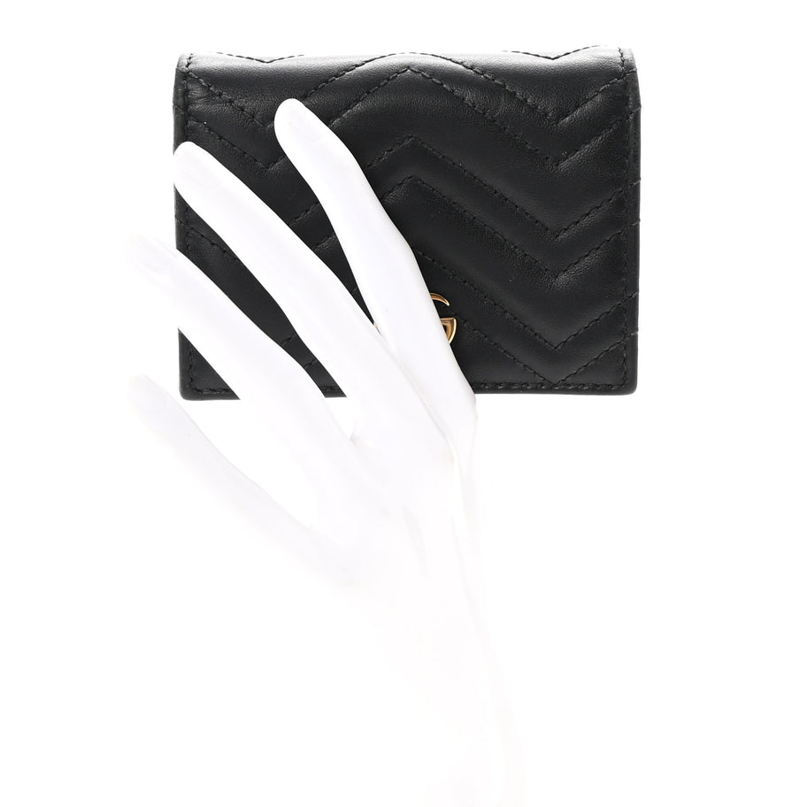 Gucci Calfskin Matelasse GG Marmont Card Case Wallet Black Image 2