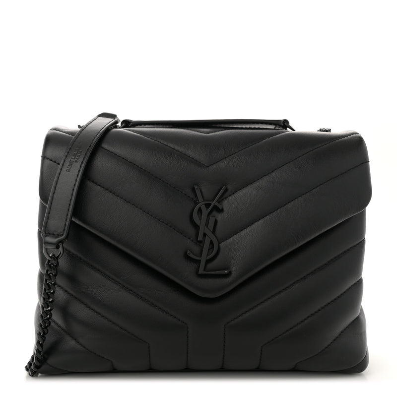  Saint Laurent Calfskin Y Quilted Monogram Monochrome Small Loulou Chain Satchel Black