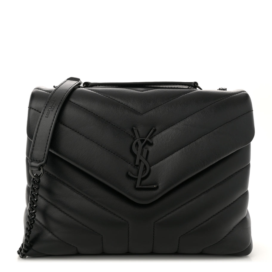 Saint Laurent Calfskin Y Quilted Monogram Monochrome Small Loulou Chain Satchel Black Image 1