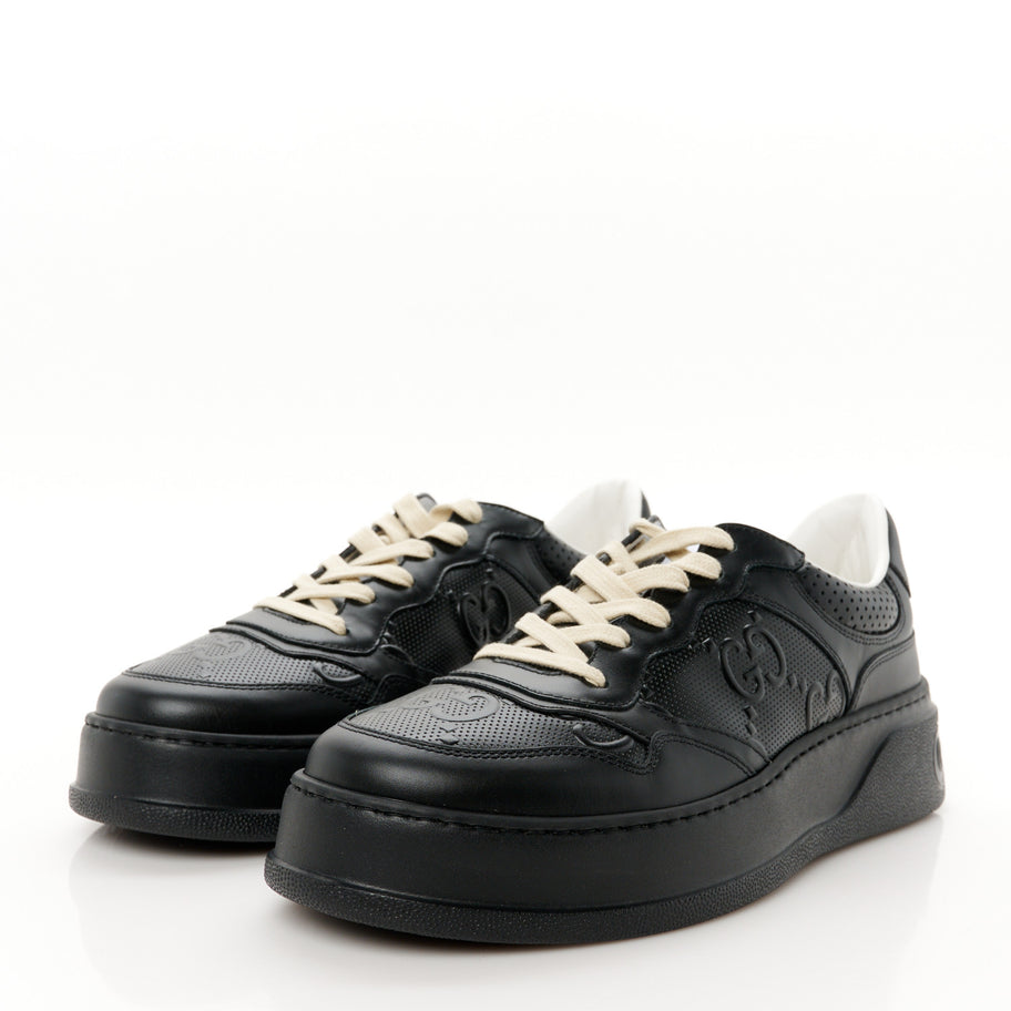 Gucci Calfskin GG Tennis Embossed Perforated Mens Interlocking G 55mm Sneakers 8.5 Black Image 4