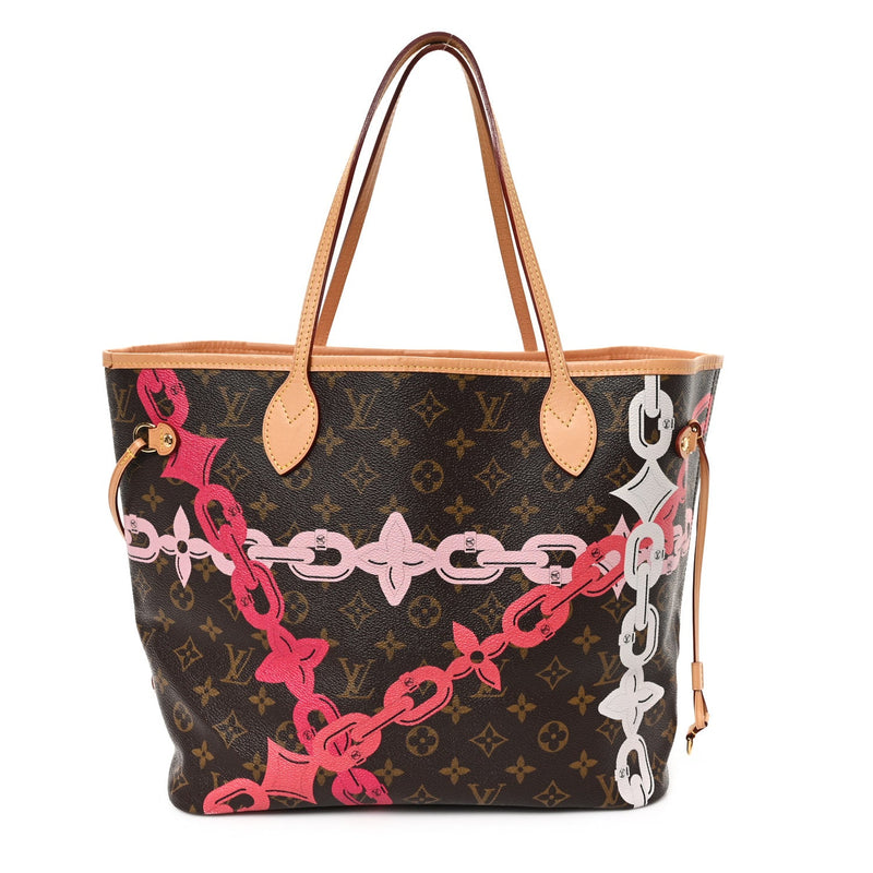  Louis Vuitton Monogram Bay Neverfull MM Rose Ballerine Poppy