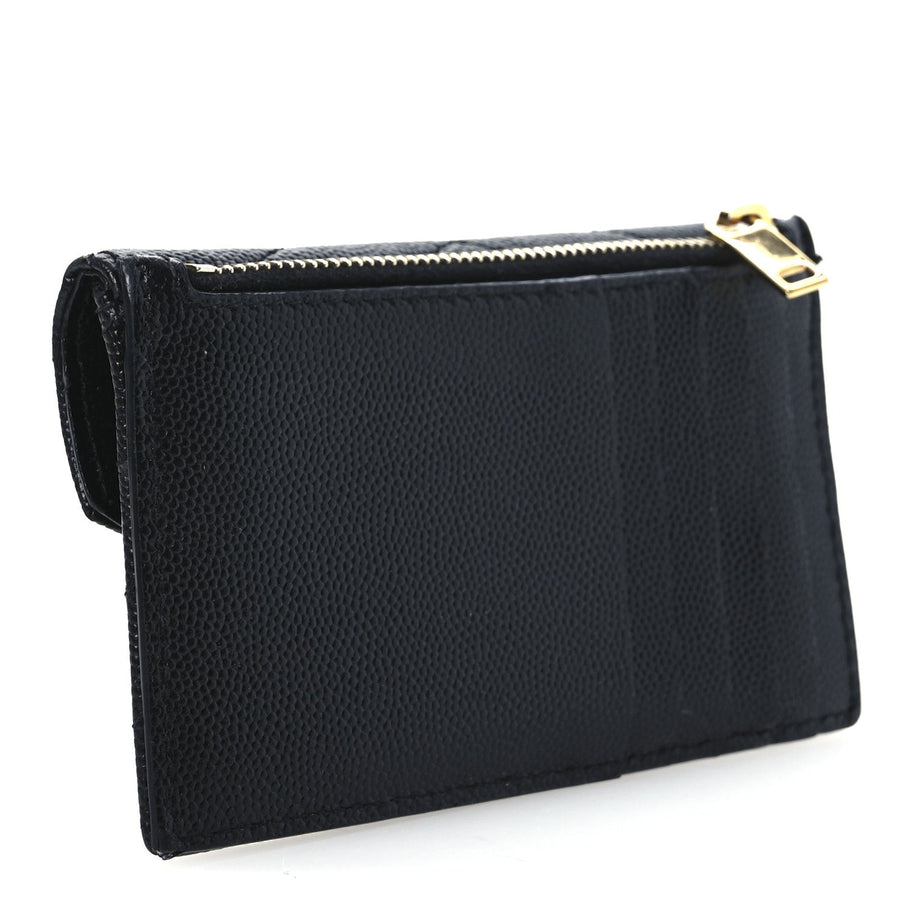 Saint Laurent Grain De Poudre Matelasse Chevron Monogram Compact Wallet Black Image 3