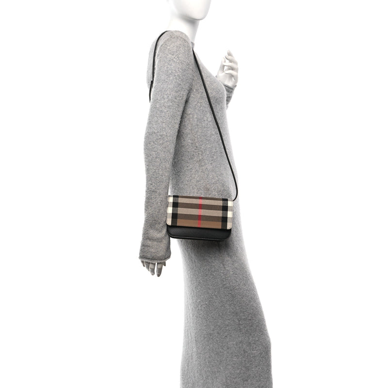  Burberry Grained Calfskin House Check Small Madison Shoulder Bag Black