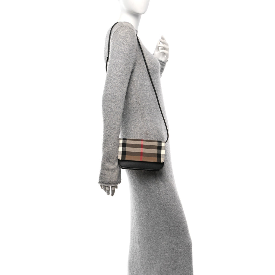 Burberry Grained Calfskin House Check Small Madison Shoulder Bag Black Image 2