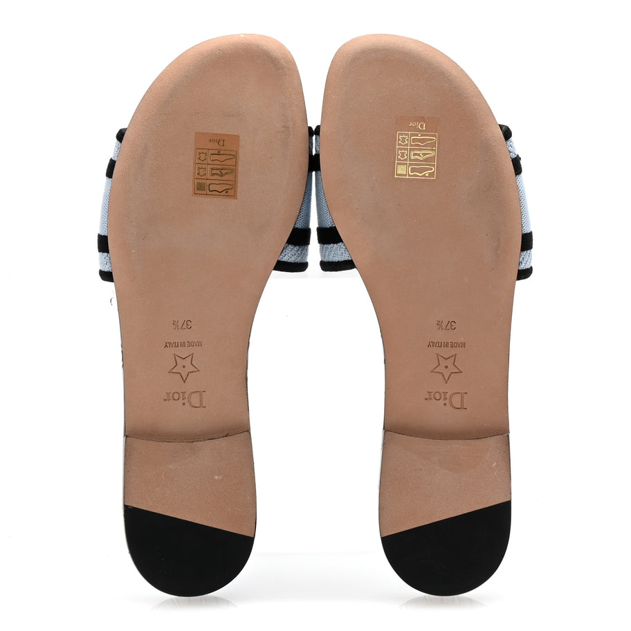 Christian Dior Canvas Miss Dior Embroidered Dway Flat Slide Sandals 37.5 Azure Pale Image 6