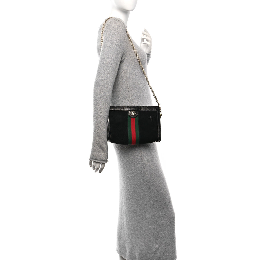 Gucci Suede Patent GG Web Small Ophidia Chain Shoulder Bag Black Image 2