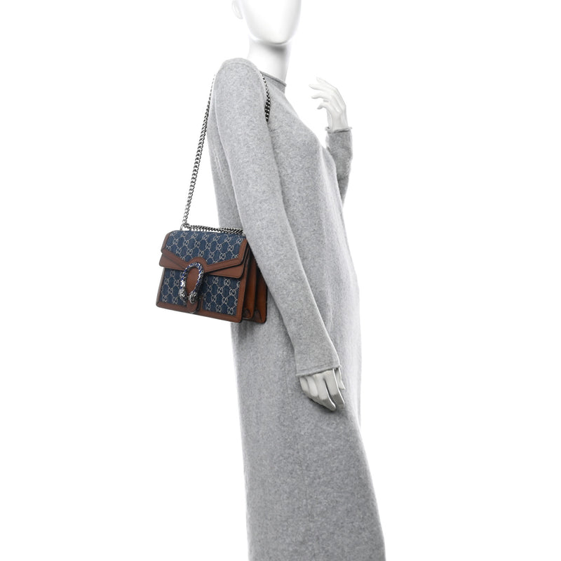  Gucci New Denim GG Monogram Dollar Calfskin Enamel Small Dionysus Shoulder Bag Blue Tea Cuir Epilog Electric Blue
