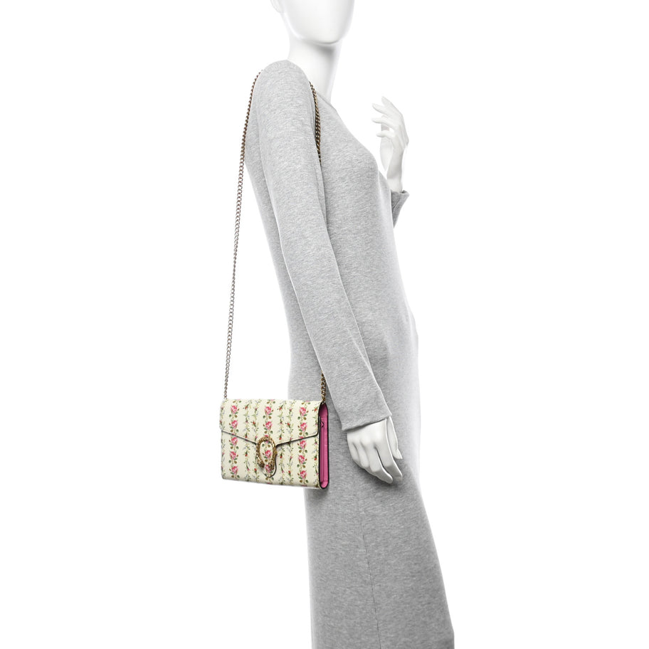 Gucci Calfskin Floral Print Mini Dionysus Chain Wallet Ivory Pink Image 2