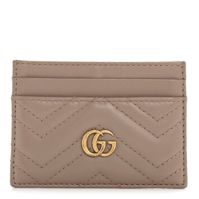  Gucci Calfskin Matelasse GG Marmont Card Holder Porcelain Rose