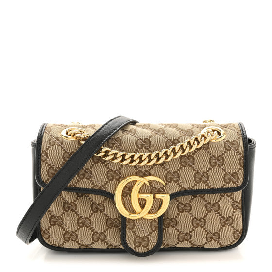 Gucci Monogram Matelasse Diagonal Mini GG Marmont Shoulder Bag Beige Black Image 1