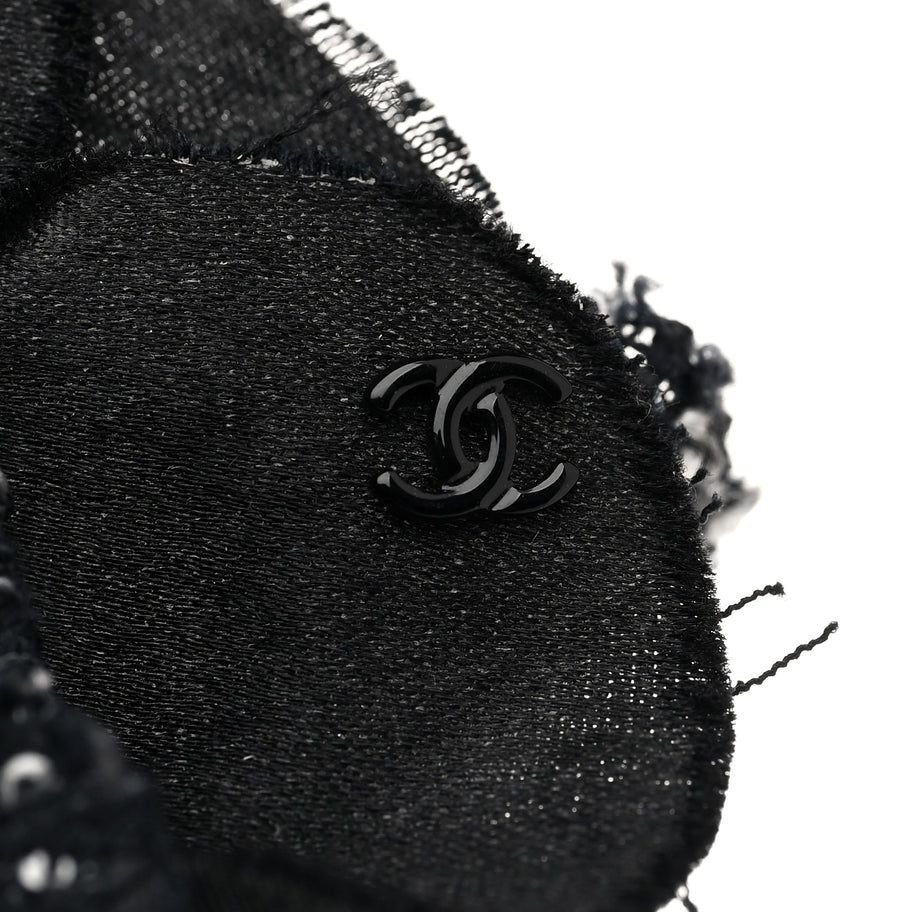 Chanel Tweed Fabric Camellia Pin Brooch Black Image 3