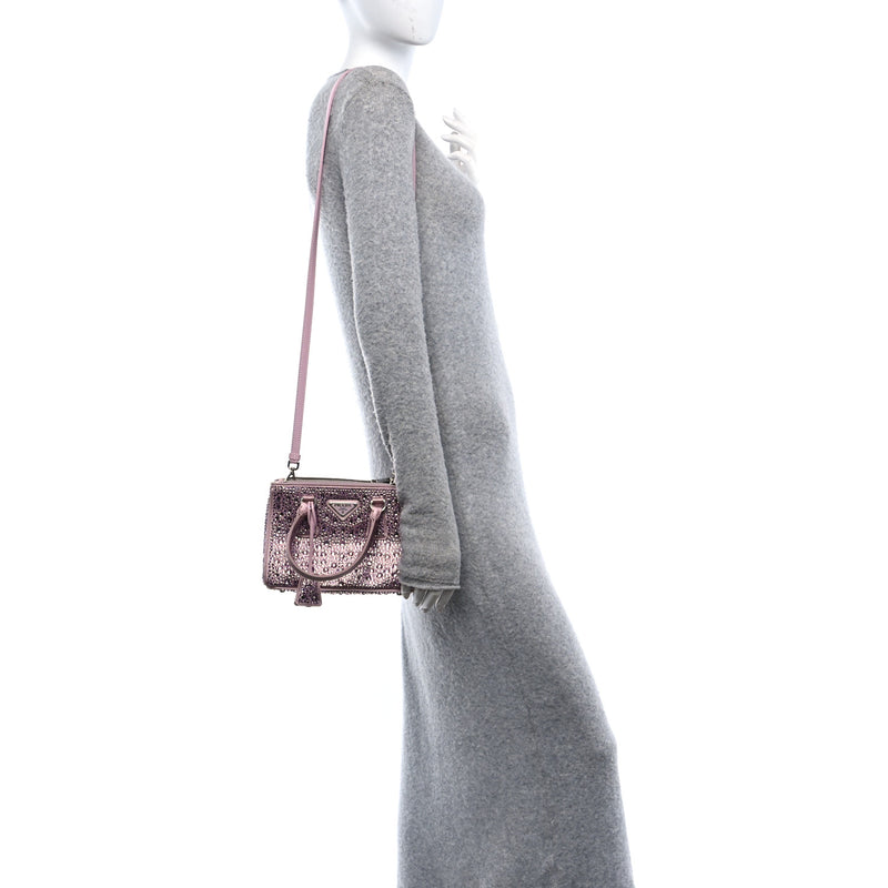  Prada Satin Crystal Mini Galleria Double Zip Tote Alabastro