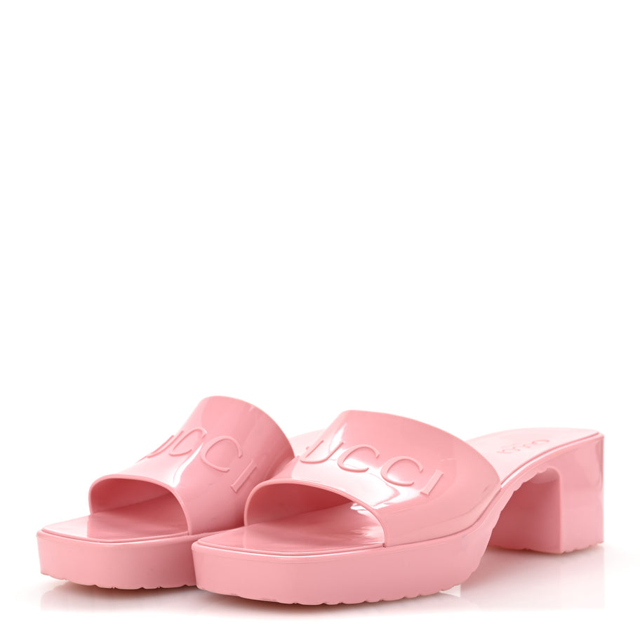 Gucci Rubber Logo Womens Platform 20/60mm Slide Sandals 39 Wild Rose Image 4
