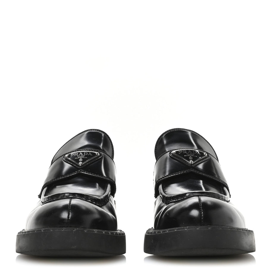 Prada Spazzolato Metal Triangle Logo 50mm Loafers 40 Black Image 3