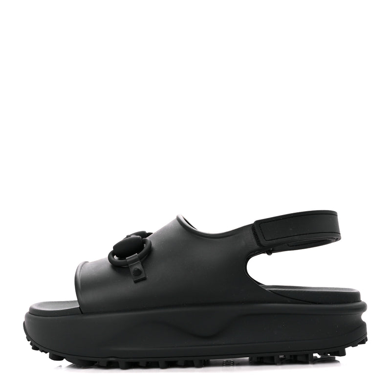  Gucci Soft Rubber Mens Horsebit Platform Slingback Sandals 9 Black