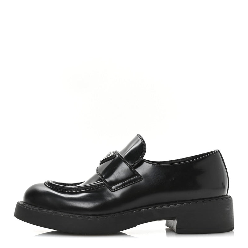  Prada Spazzolato Metal Triangle Logo 50mm Loafers 40 Black