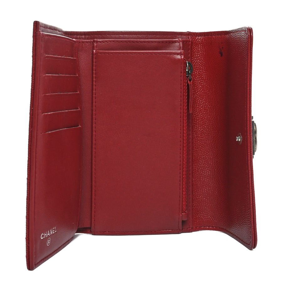 Chanel Caviar Chevron Quilted Boy Flap Wallet Red Image 5
