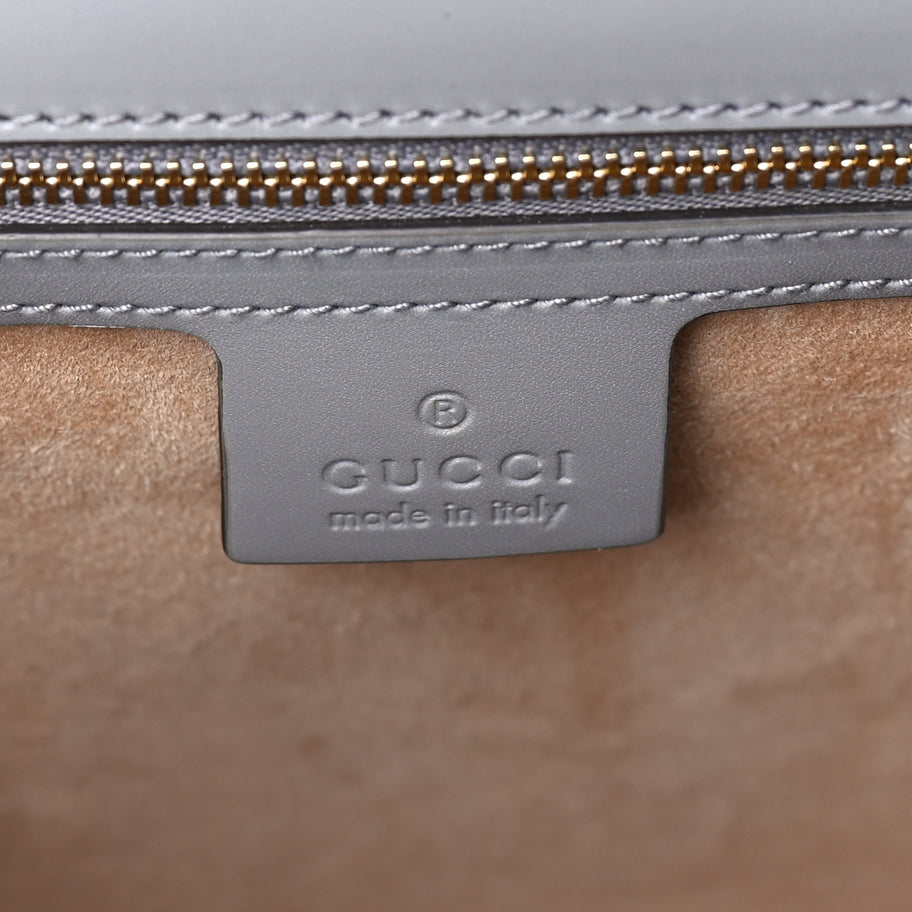 Gucci Calfskin Embroidered Sylvie Top Handle Bag Grey Image 5