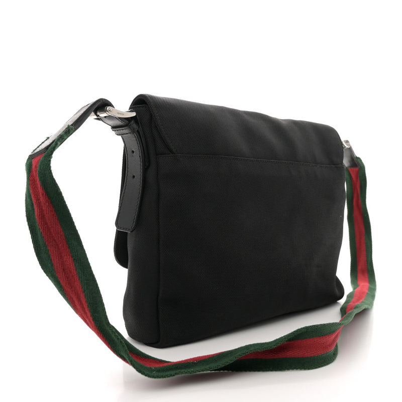  Gucci Techno Canvas Web Large Flap Messenger Bag Black