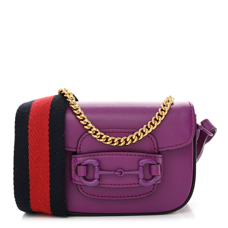  Gucci Azalea Calfskin Web Monochrome Horsebit 1955 Wallet On Strap Purple
