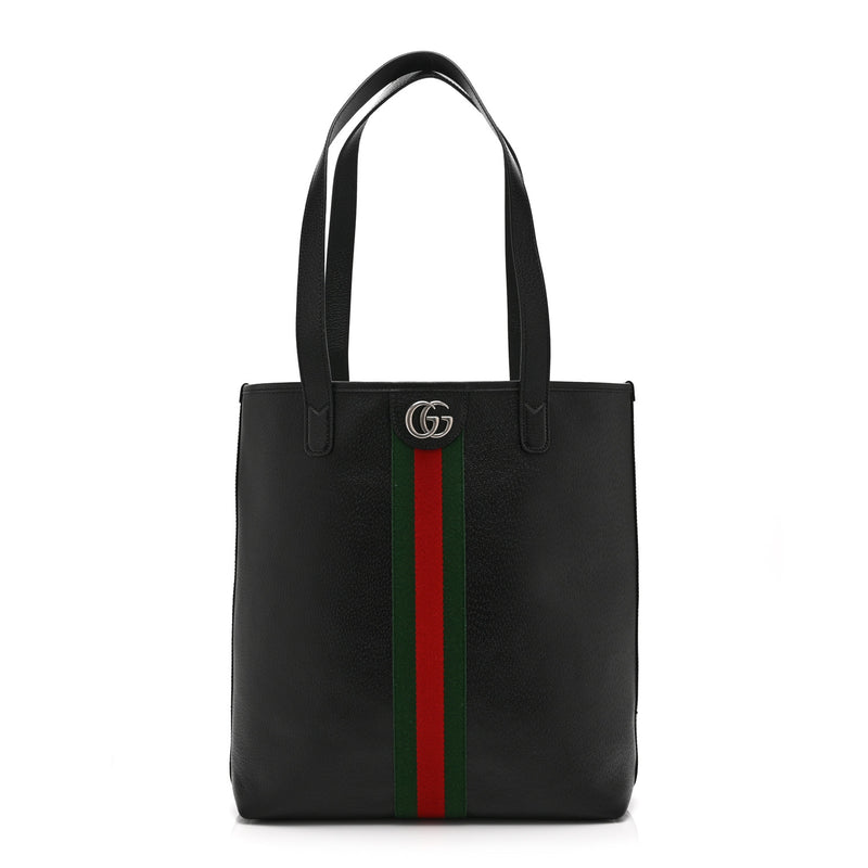  Gucci Textured Dollar Calfskin Web Medium Ophidia Tote Bag Black