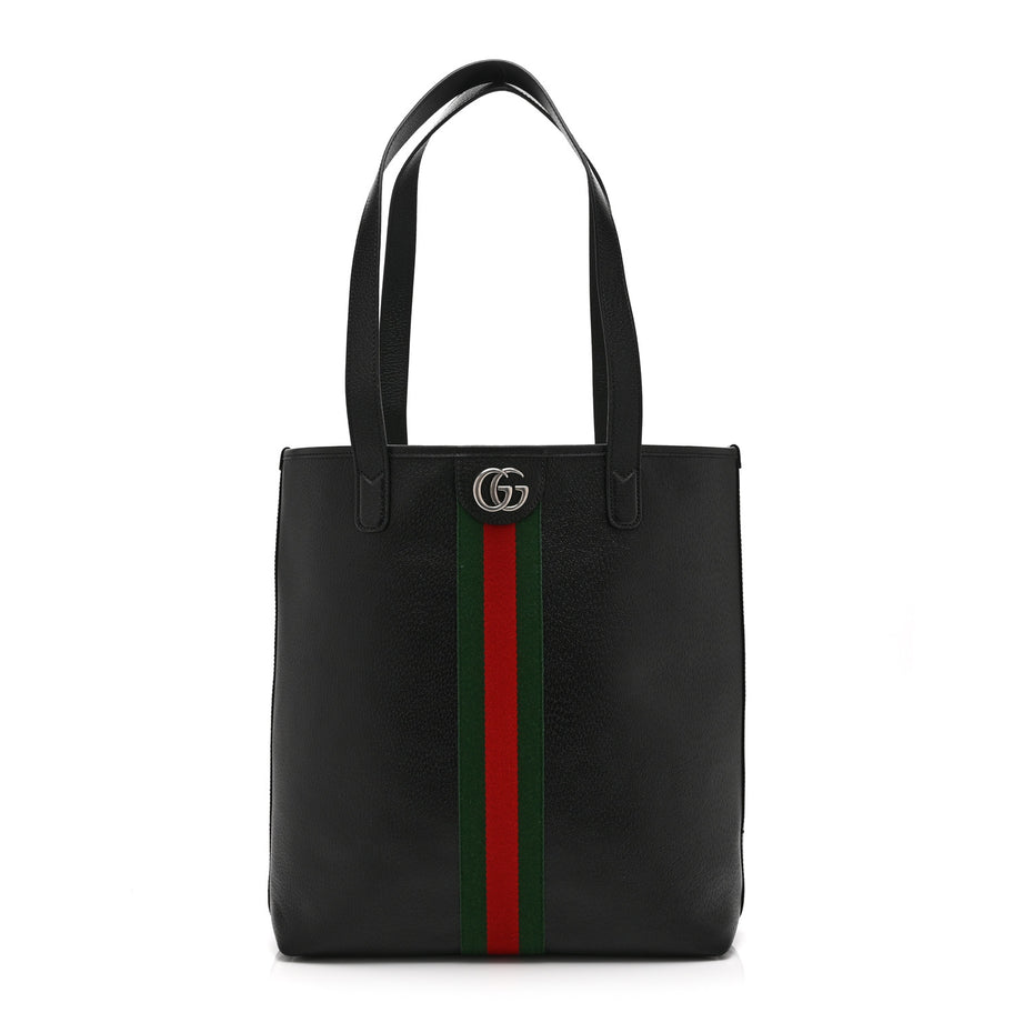 Gucci Textured Dollar Calfskin Web Medium Ophidia Tote Bag Black Image 1