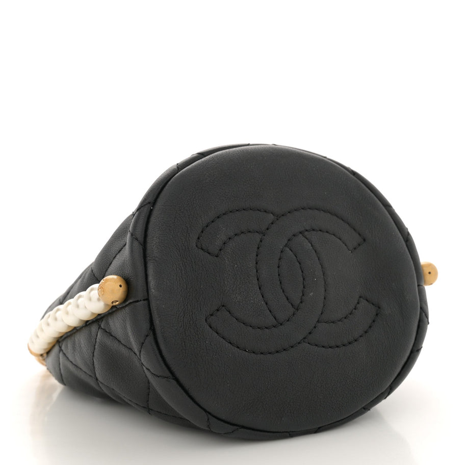 Chanel Calfskin Quilted Pearl Mini About Pearls Drawstring Bucket Bag Black Image 4