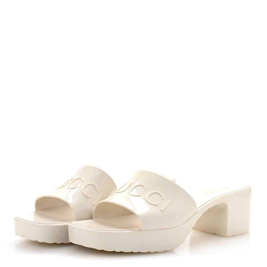 Gucci Rubber Logo Womens Platform 20/60mm Slide Sandals 38 Mystic White Image 4