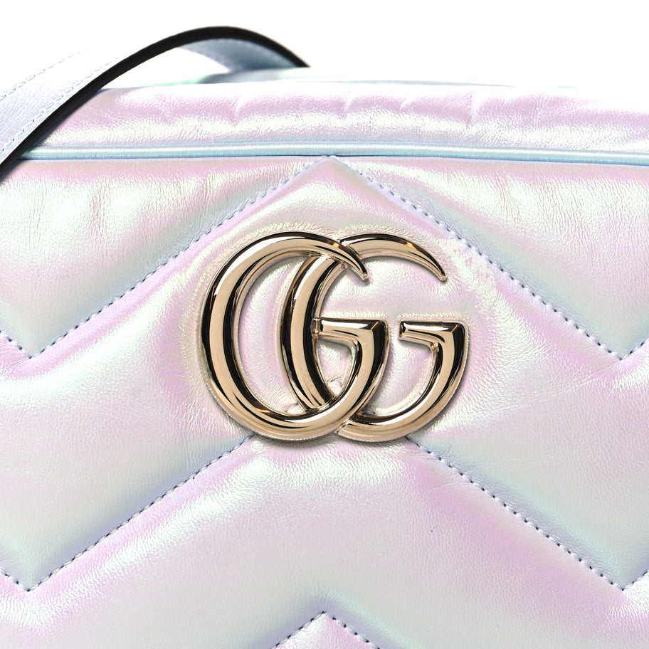 Gucci Iridescent Nappa Chevron Matelasse Small GG Marmont Chain Shoulder Bag Iridescent Snow Light Blue Image 7