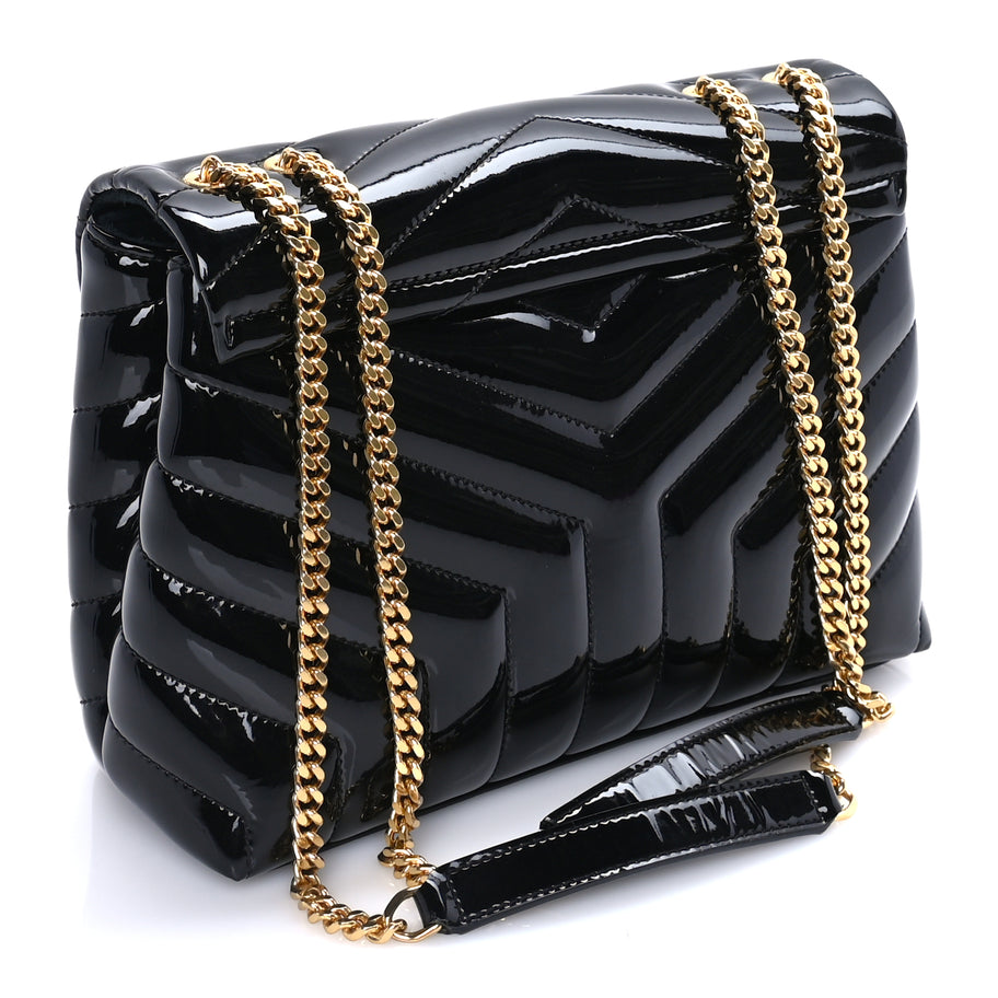 Saint Laurent Patent Y Quilted Monogram Small Loulou Chain Satchel  Black Image 2