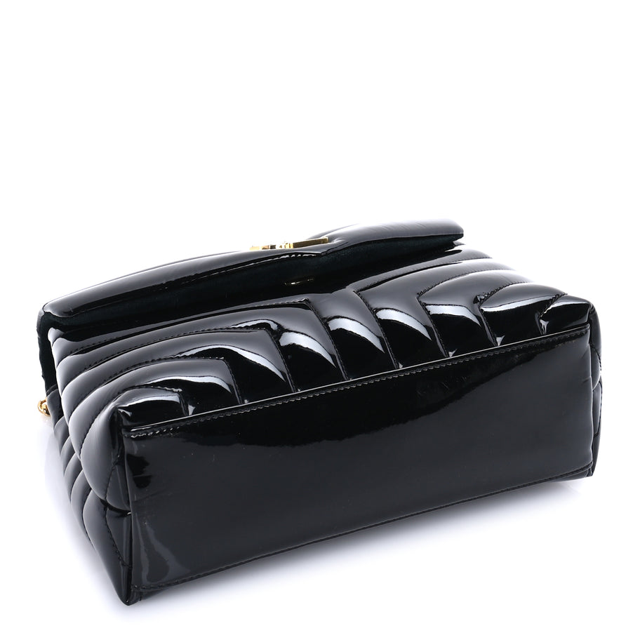 Saint Laurent Patent Y Quilted Monogram Small Loulou Chain Satchel  Black Image 3