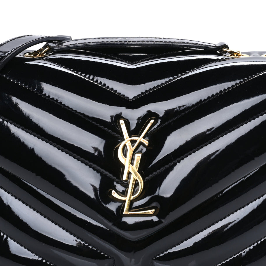 Saint Laurent Patent Y Quilted Monogram Small Loulou Chain Satchel  Black Image 6