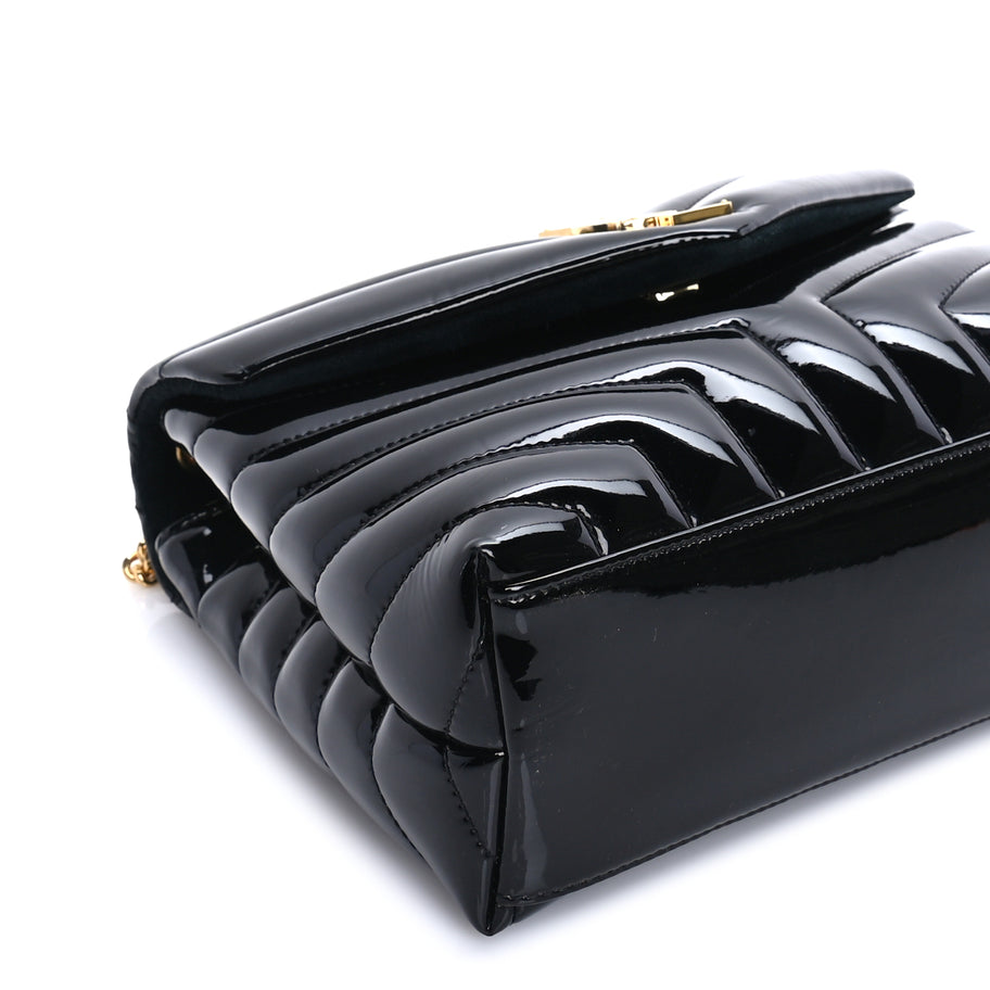 Saint Laurent Patent Y Quilted Monogram Small Loulou Chain Satchel  Black Image 7
